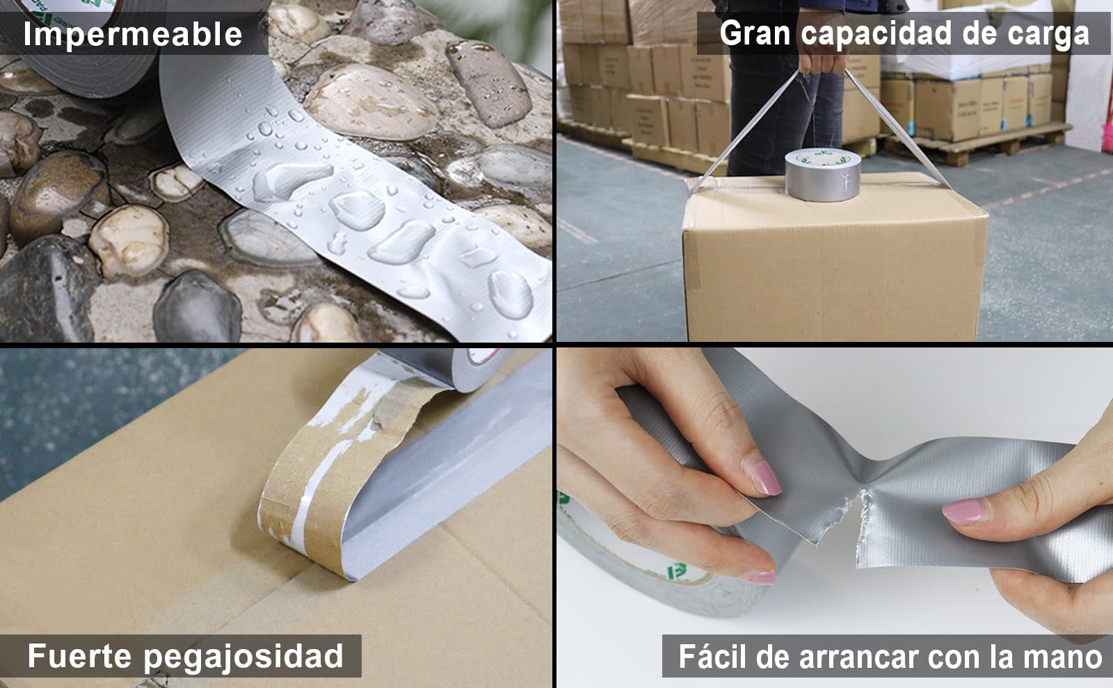 BOMEI PACK Cinta americana Gris profesional, 50mm x 50 m, cinta impermeable de tela para reparaciones, manualidades, uso en interiores y exteriores - 3 Rollos