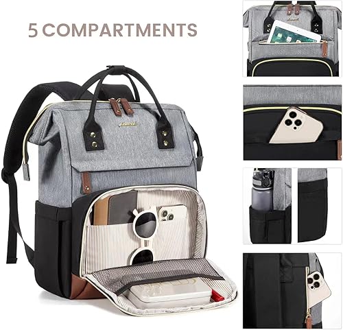 Miniatura 3 de LOVEVOOK Mochila para laptop para mujer, mochilas de trabajo, mochila para profesores, Negro-gris, Mochilas Daypack