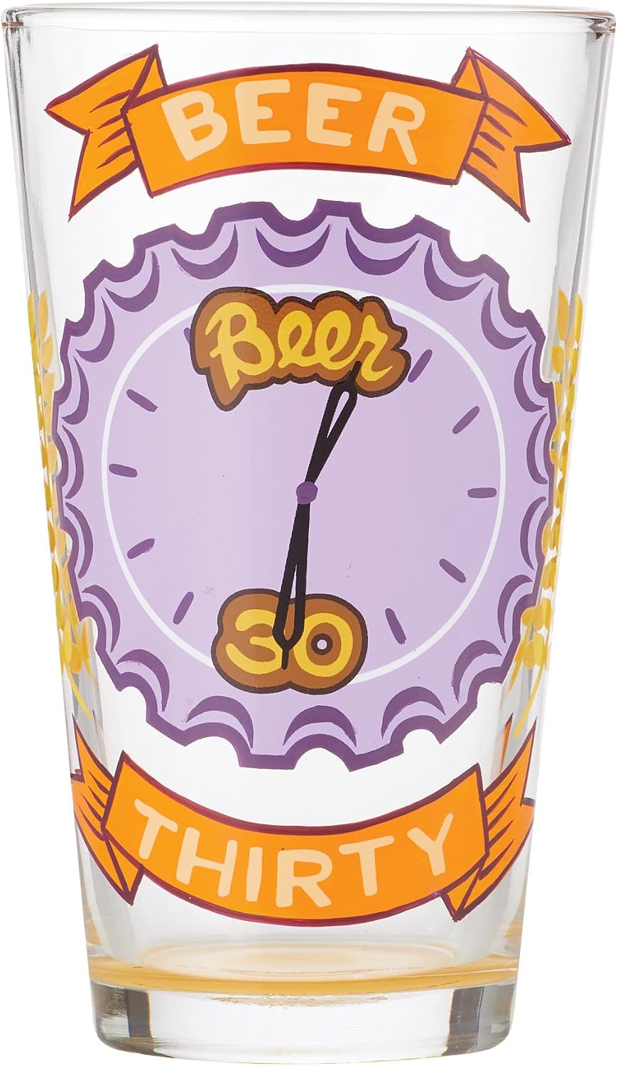 Enesco Designs by Lolita Beer Thirty Clock Hand-Painted Artisan Pint Glass, 16 Ounce, Multicolor