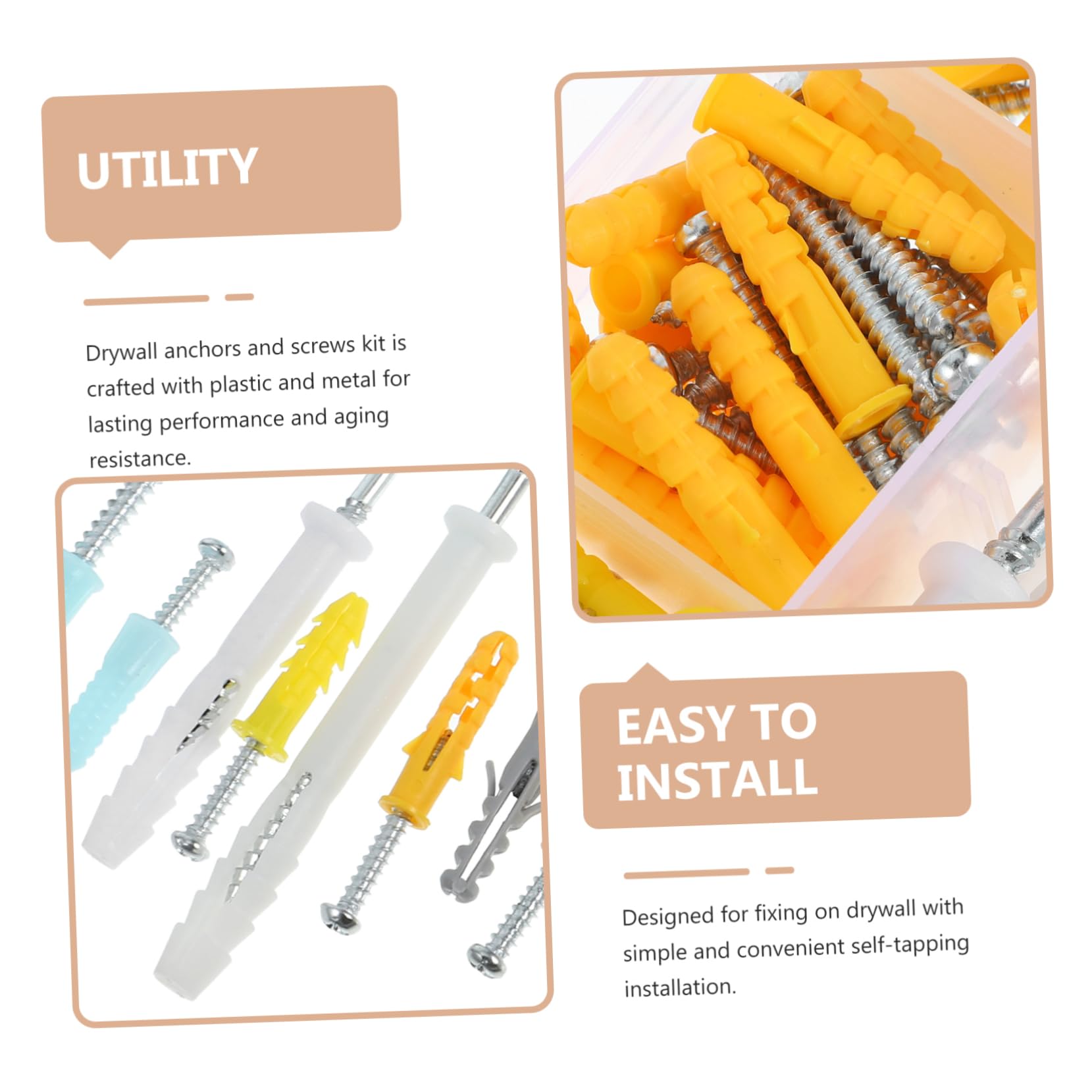 IWOWHERO Drywall Anchor and Screw Kit 300pcs Wall Plugs and Screws Set for Decorative Mounting