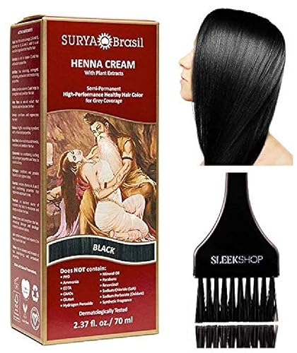 Surya Brasil All Natural HENNA - Extractos de plantas en crema para el cabello, semipermanentes para cobertura de canas (con cepillo), Brasil (rubio