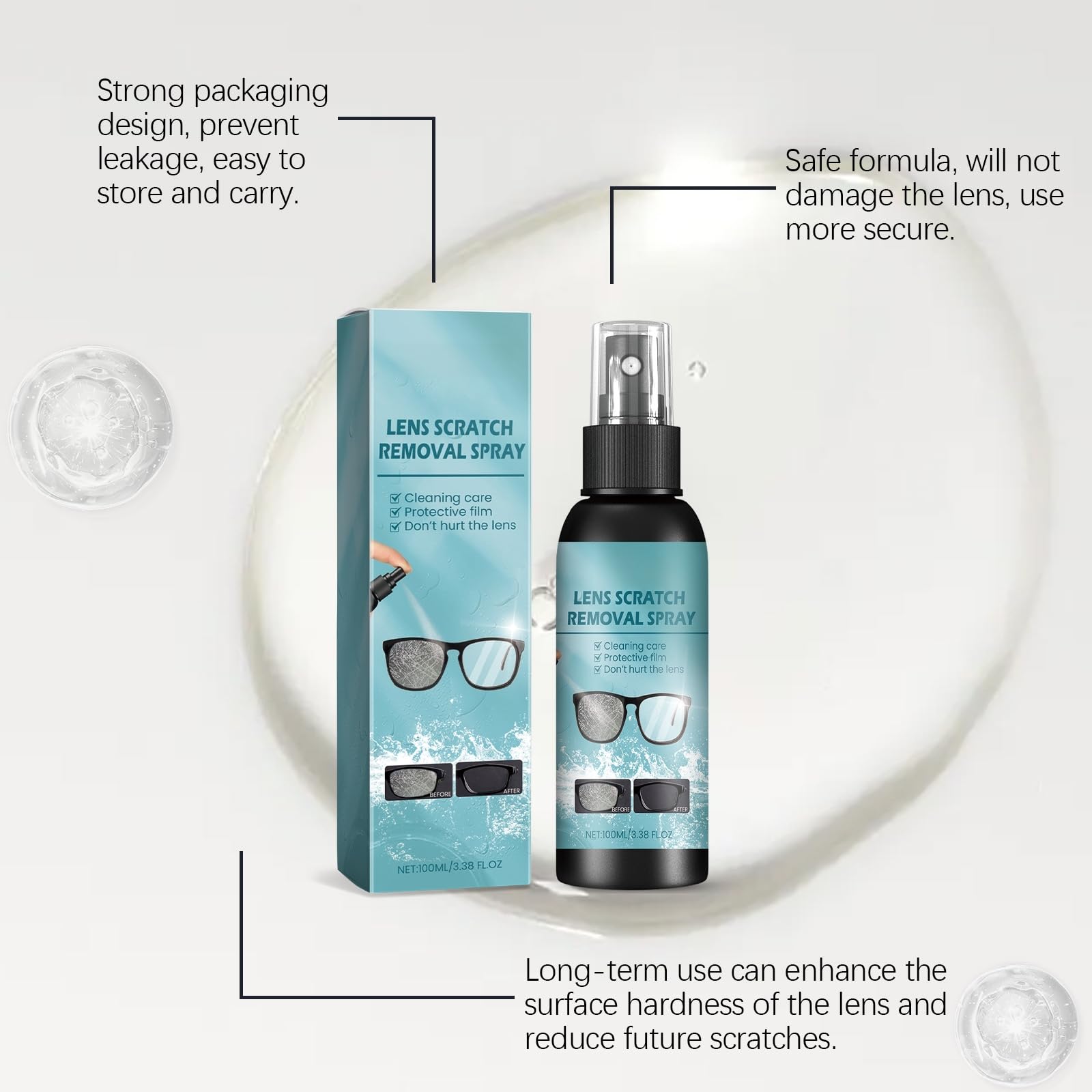 Brillenkratzerentferner-Spray, Kratzerentferner für Brillengläser und Sonnenbrillen, Reinigungs- und Pflegemittel für Brillengläser, Glaskratzerentferner (6pcs)