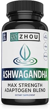 Zhou Nutrition Ashwagandha Capsules, 30 Servings, 60 Capsules | Mental Balance, Energy Boost, Blend of Rhodiola, Holy Basil, Cordyceps, Reishi & Ashwagandha Supplement