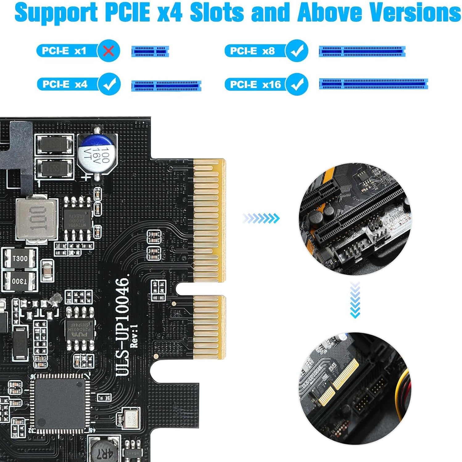 PCIe USB 3.2 Gen 2 Karte mit Intern 15-poliger Steckverbinder | 10Gbps, PCI Express x4/x8/x16, Low Profile, Front platten adapter, 4 Ports USB C, Normales/Kleines Computergehäuse, Windows