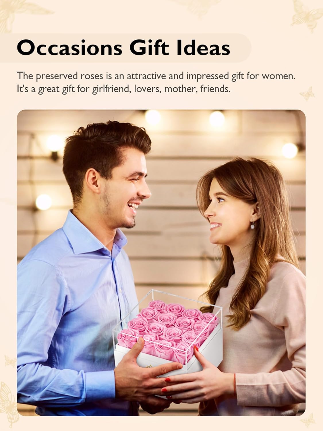 Eterfield Forever Flowers Preserved Roses Real Roses That Last Over a Year Rose Box Gifts for Her Mothers Day Valentines Day Christmas (Square White Box with Drawer, 16 Pink Roses) - Image 2