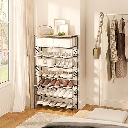 Miniatura 7 de IBUYKE Zapatero de 8 niveles, organizador de almacenamiento de zapatos de gran capacidad para 32 pares de zapatos, estante de almacenamiento de