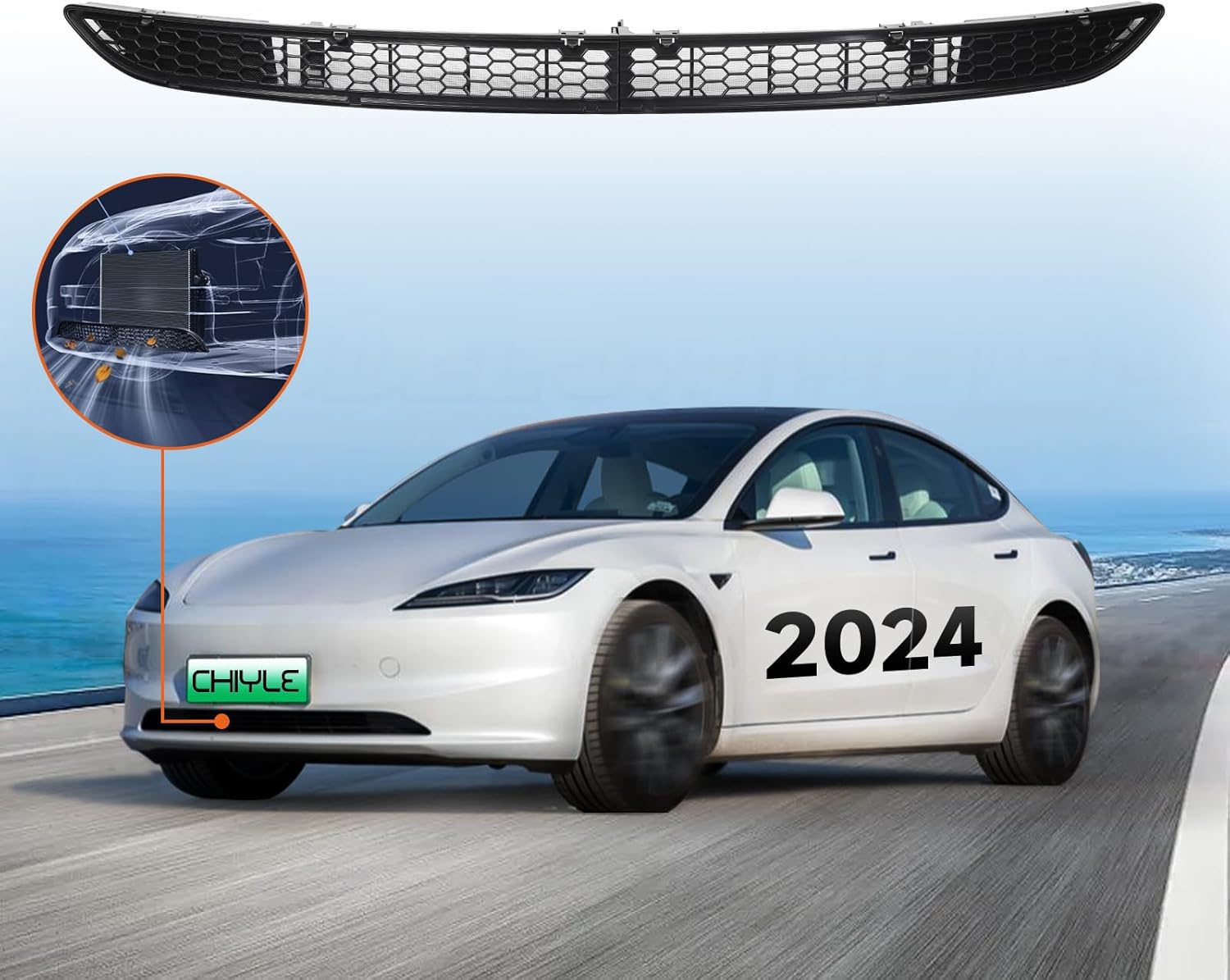 Tesla Model 3 2024 2025 Highland Front Grill Mesh Grille Grid Inserts [Upgrade Design],Air Inlet Vent Grille Cover Replacement for Tesla Model 3 Accessories 2024 2025