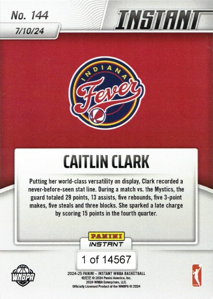 Indiana Fever Trading Card 2024 Panini Instant Caitlin Clark #144 ...