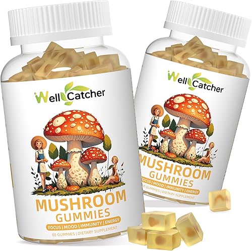 Miniatura 8 de Gomitas de hongos de melena de león para adultos, suplemento complejo de hongos para niños, enfoque y energía, sin azúcar con té verde Cordyceps,