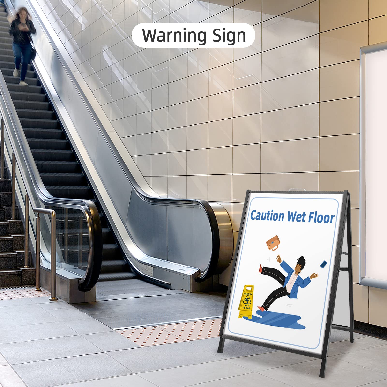 Cadre en A pour trottoir - Double face - Pour publicité - Panneaux métalliques en acier avec revêtement noir - 60 x 90 cm - Support avec planche