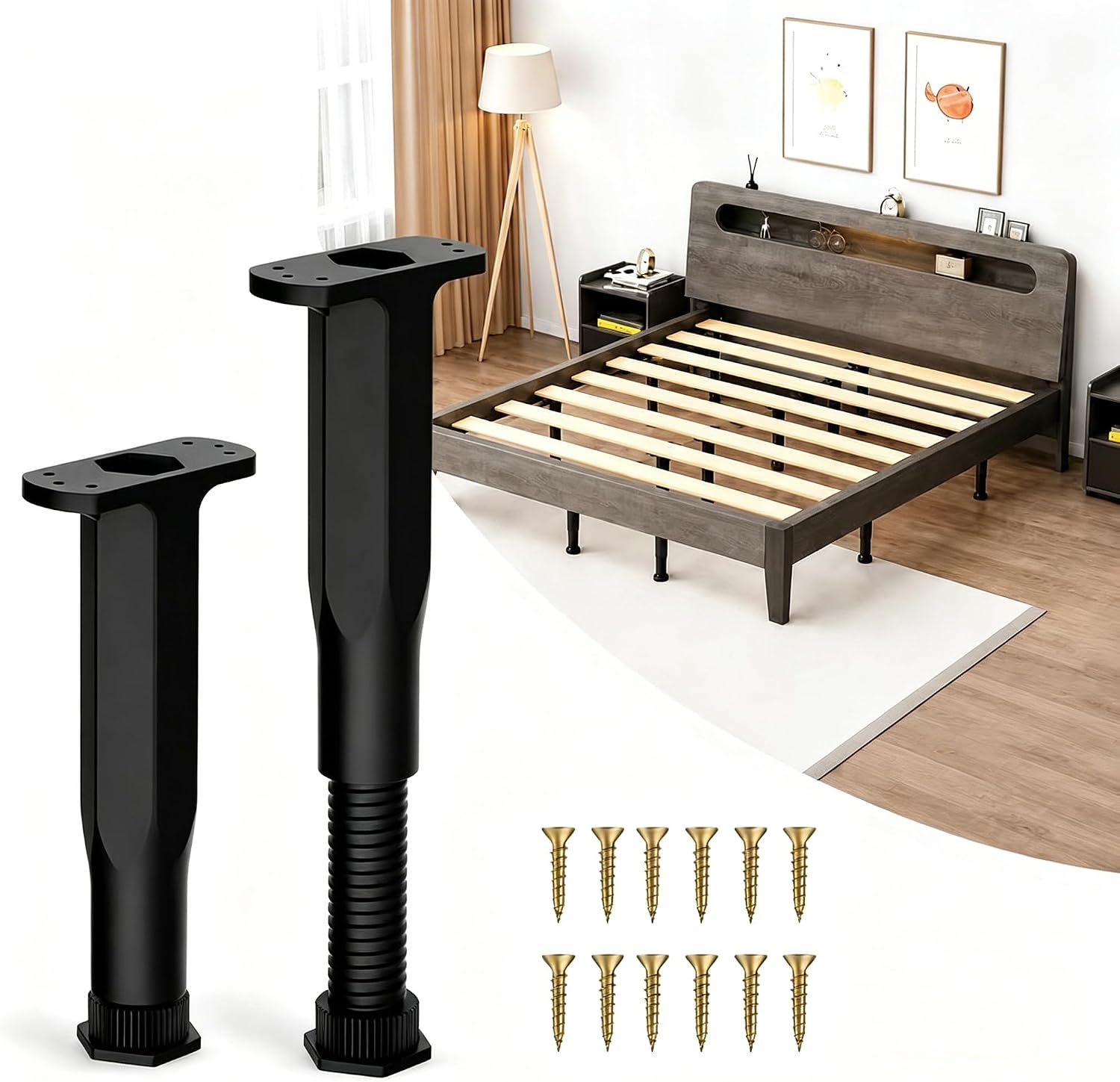 Adjustable Height Bed Support Legs, Heavy Duty Telescopic 8.5″-14.5″ Center Support for Sagging Bed Frame, Furniture Riser for Mattress Slat, Replace Broken Furniture Legs(2PCS)