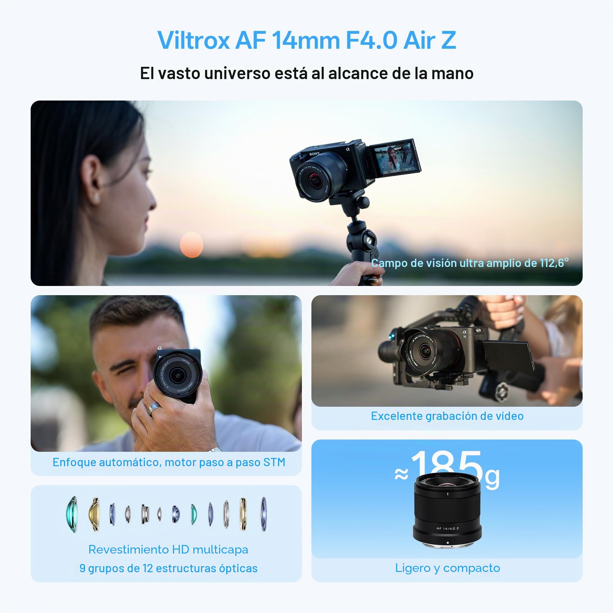 VILTROX AF 14mm F4.0 f/4.0 Air fotograma Completo Objetivo para Montura Nikon Z, 112,6° Ultra Gran Angular Enfoque automático STM Prime Lente Compatible con Nikon Z5 Z5II Z50II Z6II Z30 Z8 ZFC ZF