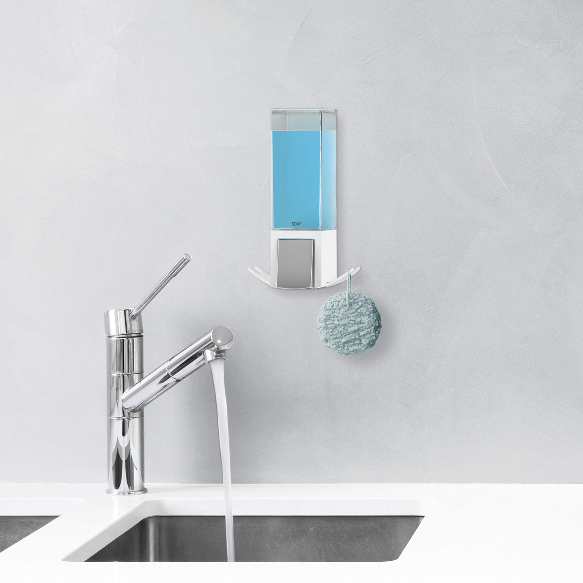Compactor CLEVER Dosatore di Sapone Bianco, Senza Foratura, con Serbatoi Trasparenti e Ganci Laterali, 13x8.8x20.8cm