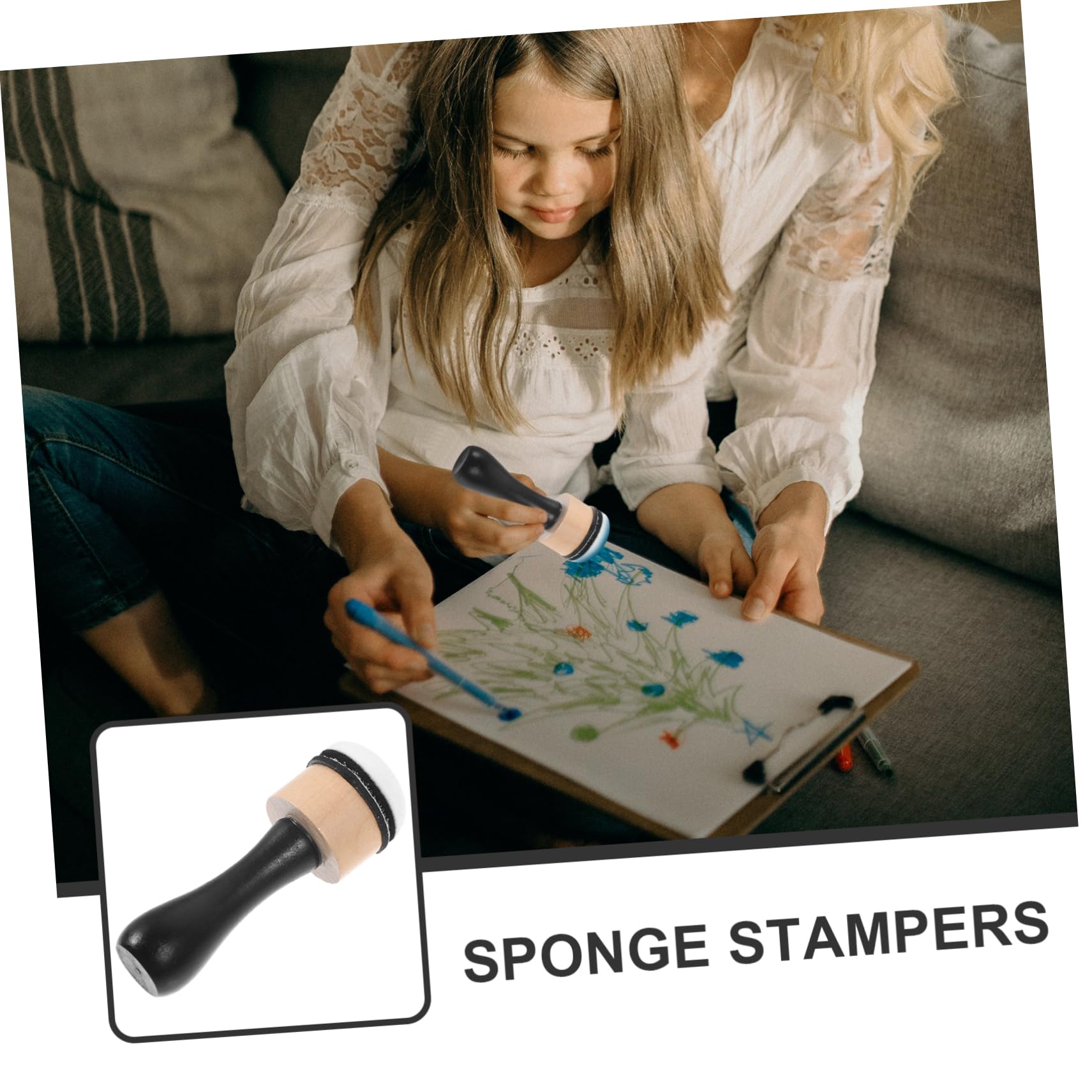 Gadpiparty 4 Set Pennello in spugna per pittura Miscelare spugne appiccicose pennello di spugna stampaggio stamper per spugne per pittura forniture di pittura kit di pittura Di legno