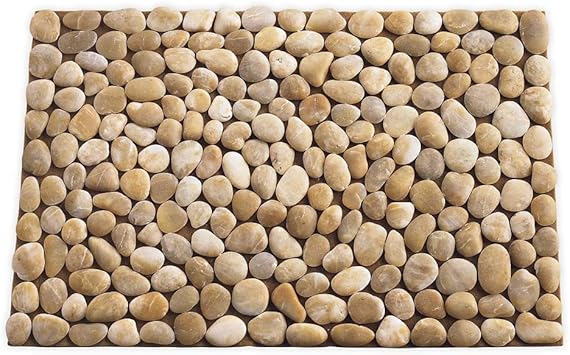 VivaTerra Smooth River Rock Floor Mat – Natural Stone Bath Mat or Entryway Rug – Hand-Gathered Pebbles in Ochre Tones with Felt Backing – A Natural Accent for Your Home Décor (29.5" L x 20" W)