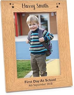 First 1st Day at School PERSONALISED Custom Engraved Photo Frame - Photo Frame for First Day at Primary, Infant School, Nursery, Playschool - ANY NAME and ANY DATE - 5" x 7" and 6" x 4" Photo Frame