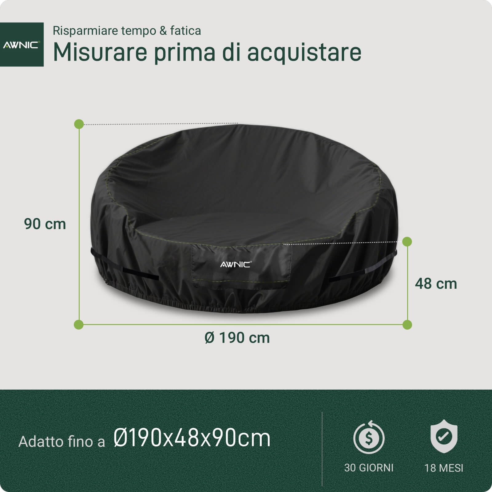 Awnic - Copertura per isola da sole, impermeabile, protezione per isola da sole, rotonda, tessuto Oxford 420D (Ø190x90/48 cm)