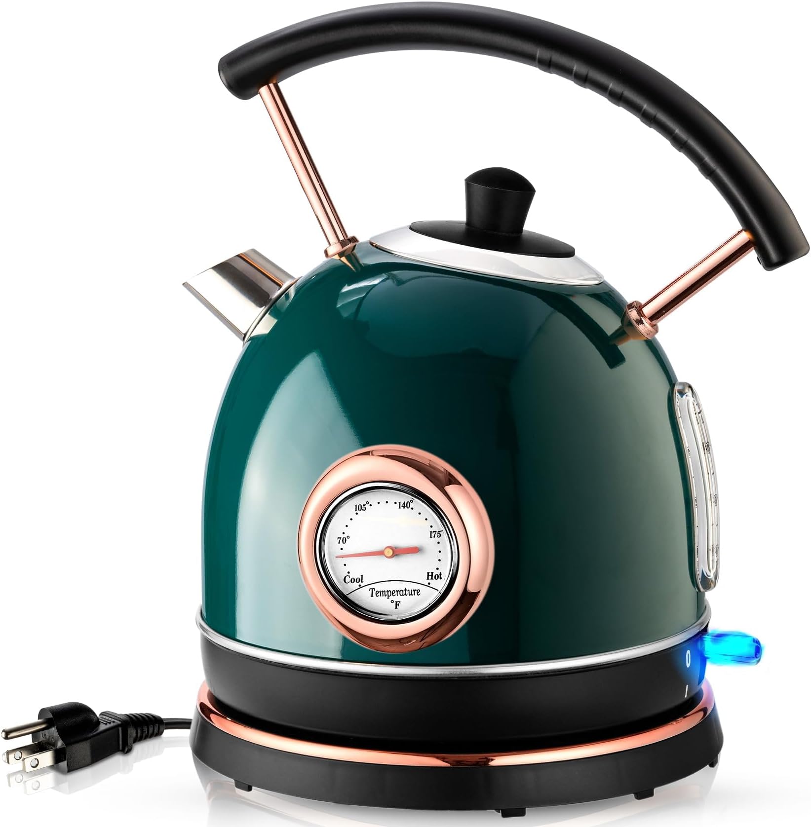 Stainless Steel 1800ml Electric Water Kettle with Thermometer, Hot Water Boiler & Tea Heater with Curved Handle, Visible Water Level Line, Auto Shut-Off&Boil-Dry Protection,Green, 1500 Watts