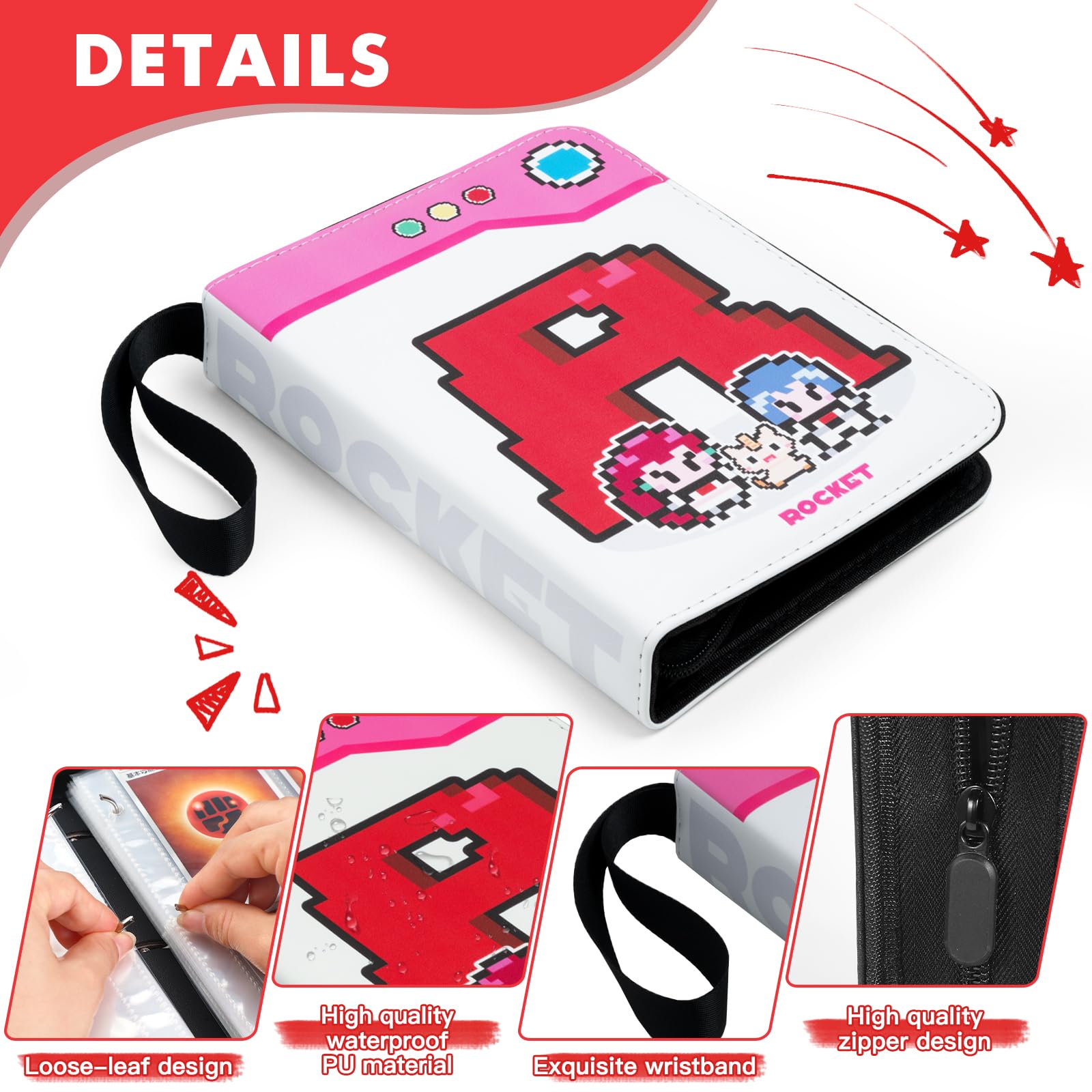 Card Binder with 4 Pockets, 50 Removable Sleeves for 400 Cards, Zippered Storage Album for Trading Cards Sports - Image 3
