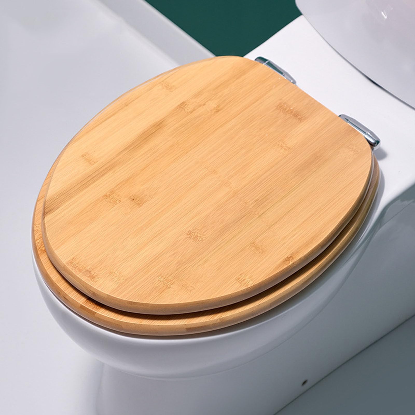 Drewniana owalna deska sedesowa z miękkim domykaniem – szybkie zapięcie, łatwa instalacja, pasuje do toalet 36 cm x 41,9 cm i wygodna modernizacja do nowoczesnych łazienek