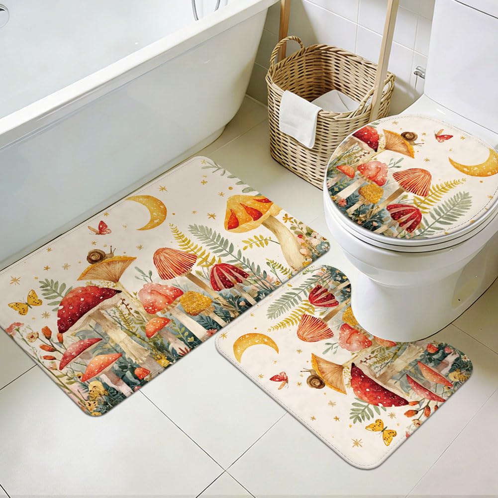 Tapis de bain champignon doux pour éviter les glissades avec contour WC intégré