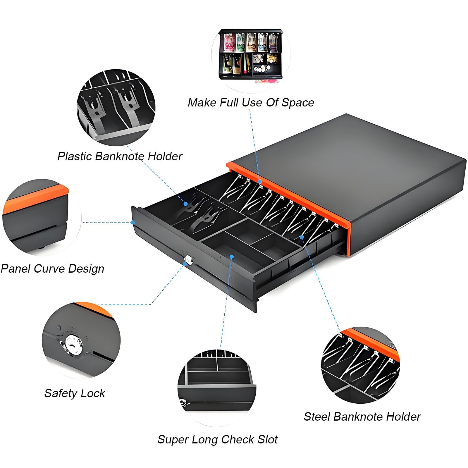 Écran Tactile 15,6 Pouces, Caisse enregistreuse, Clavier, imprimante intégrée 58 mm, Pack Complet, Terminal de Point de Vente, système de Caisse enregistreuse pour Entreprises. Orange