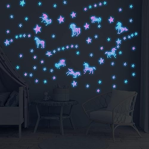 Miniatura 3 de Calcomanías de pared de unicornio que brillan en la oscuridad, calcomanías de pared de unicornio para dormitorio de bebés y niñas, calcomanías de