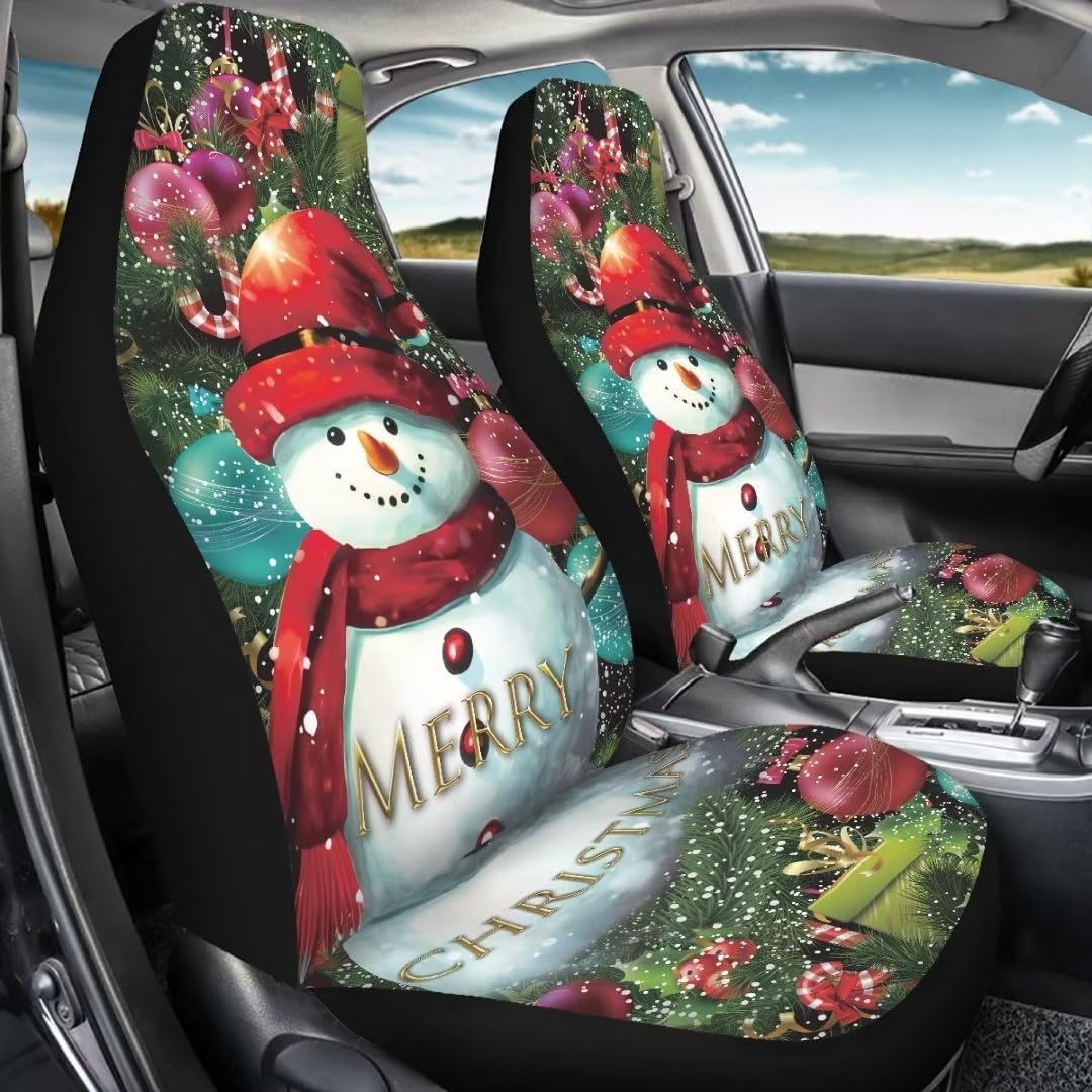 Horeset Christmas Snowman Car Seat Covers,Breathable Vehicle Front Seat Cover Accessories Interior Protector Universal Fit Most Cars