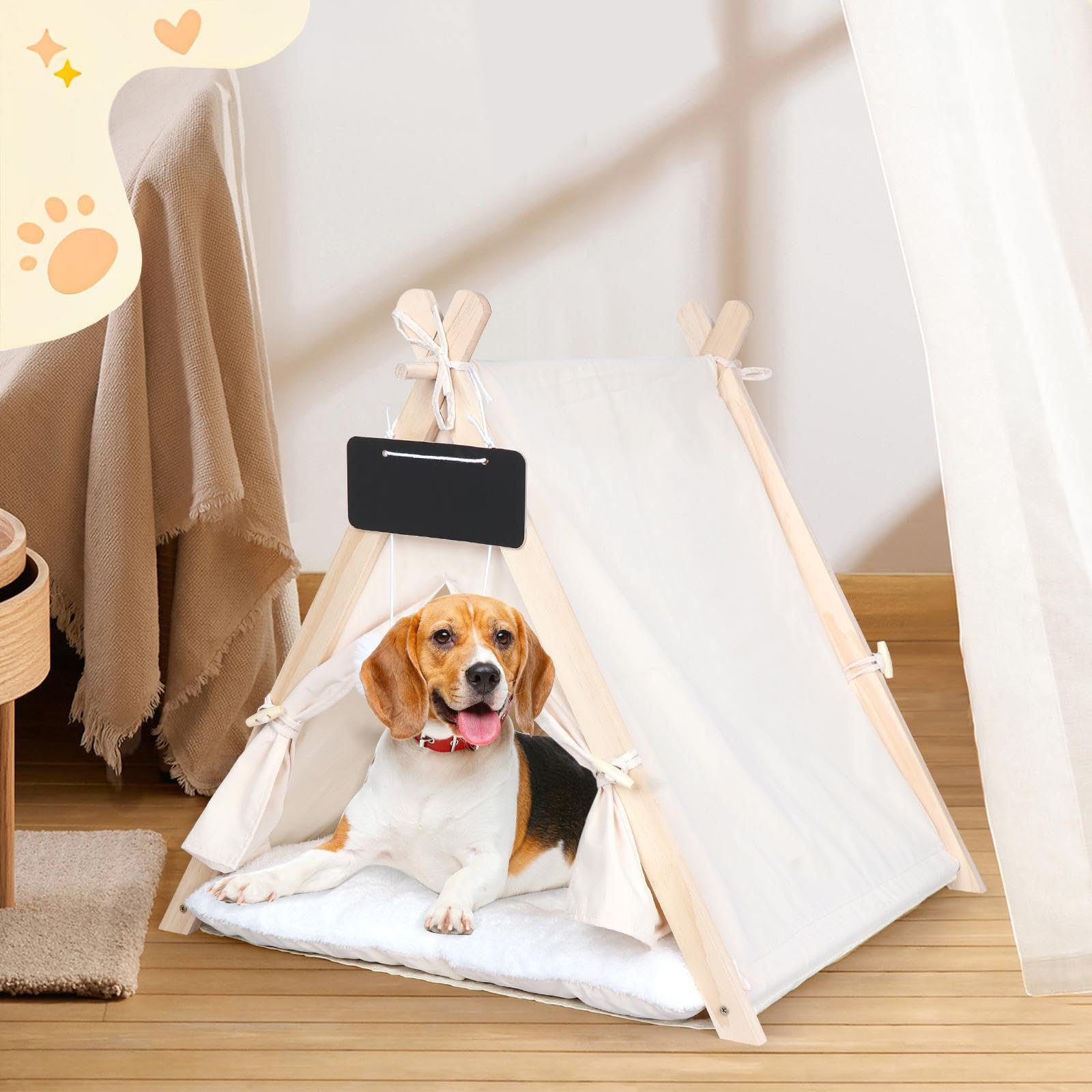 MagiDeal Tipi pour Animaux de Compagnie, nid d'hiver Semi-fermé, Tapis de Repos Lavable, Portable, Maison pour Chien, Chat, Tente, lit avec Coussin pour Chaton, Beige