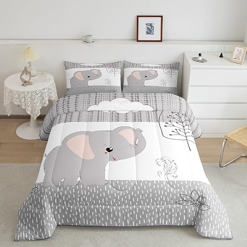 Castle Fairy Juego de edredón de poliéster de 3 piezas de 3 piezas con diseño de elefante de dibujos animados, diseño Kawaii de animales salvajes Castle Fairy Juego de edredón de poliéster de 3 piezas de 3 piezas con diseño de elefante de dibujos animados, diseño Kawaii de animales salvajes
