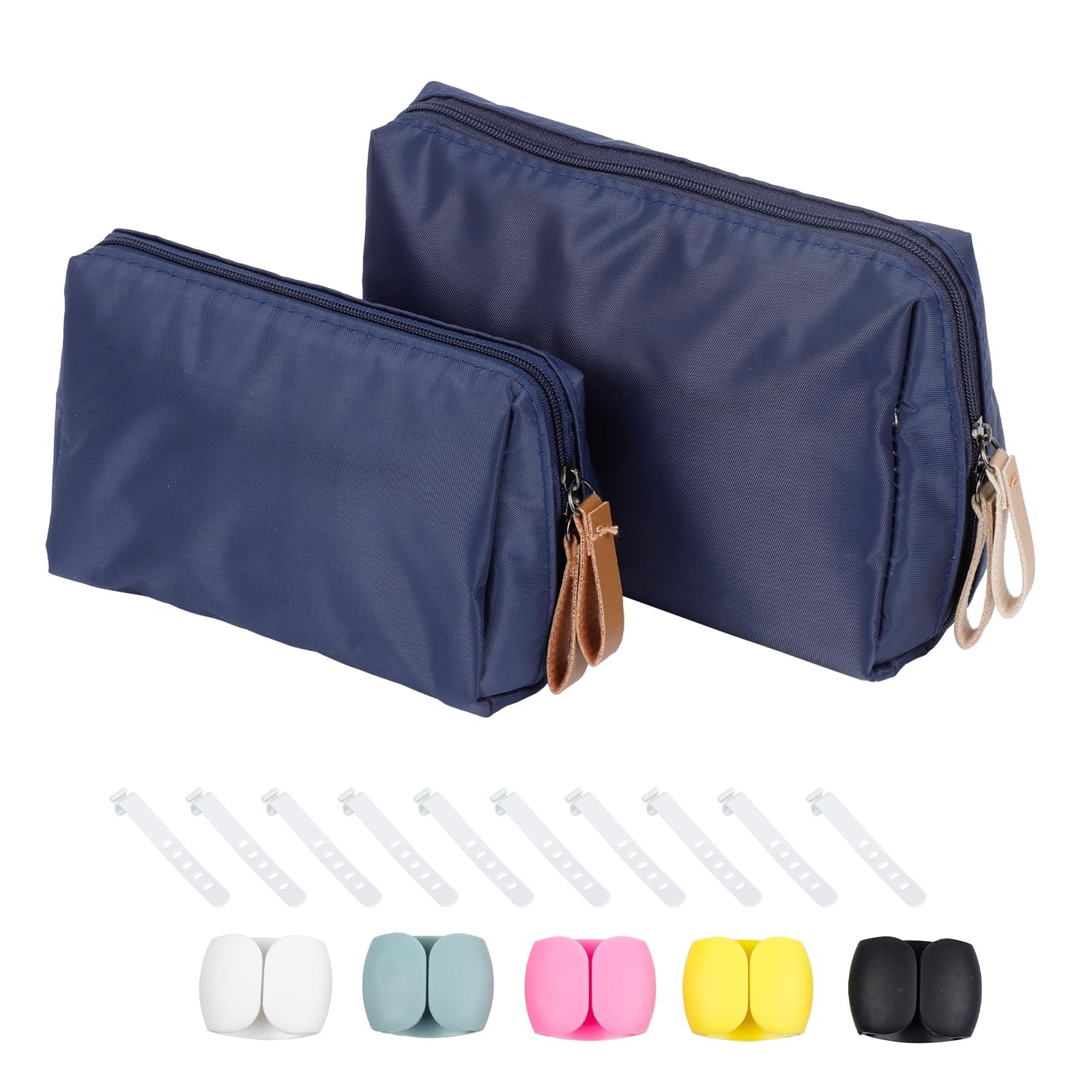 Yesesion 2 Pack Cable Organizer Bags with Wire Ties, Portable Travel Storage Case for Power Cords, Phone Charger, Earphones, Lightweight Electronics Accessories Bag for Home Office Use (Blue)