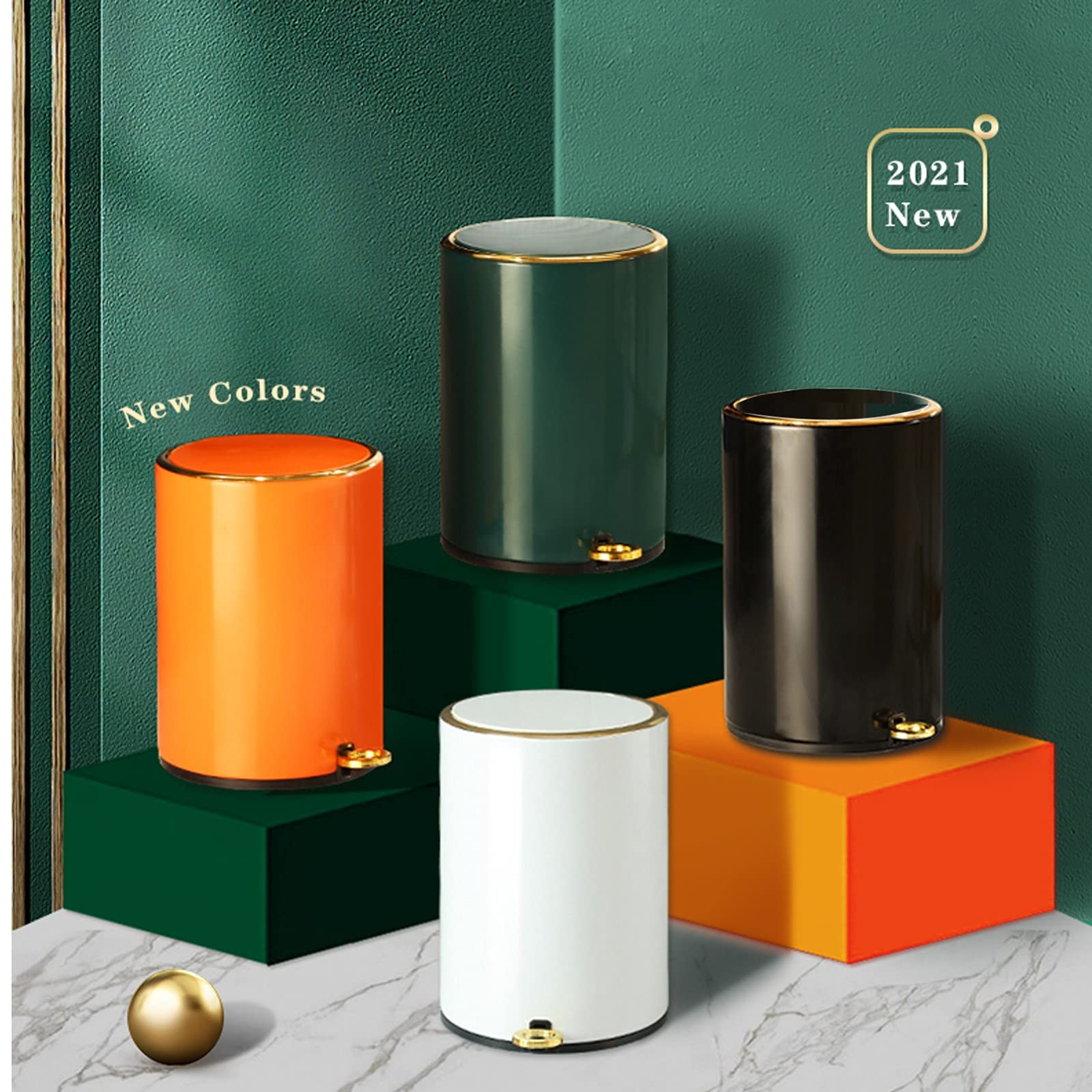 8l - Badezimmer MüLleimer Gold Kosmetikeimer Edelstahl,mit Softclose Eleganter Eimer FüRs Bad Abfalleimer Treteimer Stille Landung füR Bad, KüChe und BüRo,Schwarz(Color:Black gold,Size:8L)