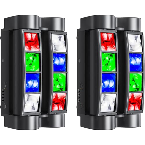 Big Dipper Moving Head DJ Light, 8x3W LED Spider Stage Light, RGBW 4 in 1 Spotlighting Sound Activated/DMX-512 for Wedding, Parties, Bar, Concert Club, Event Lighting (2 Pack)