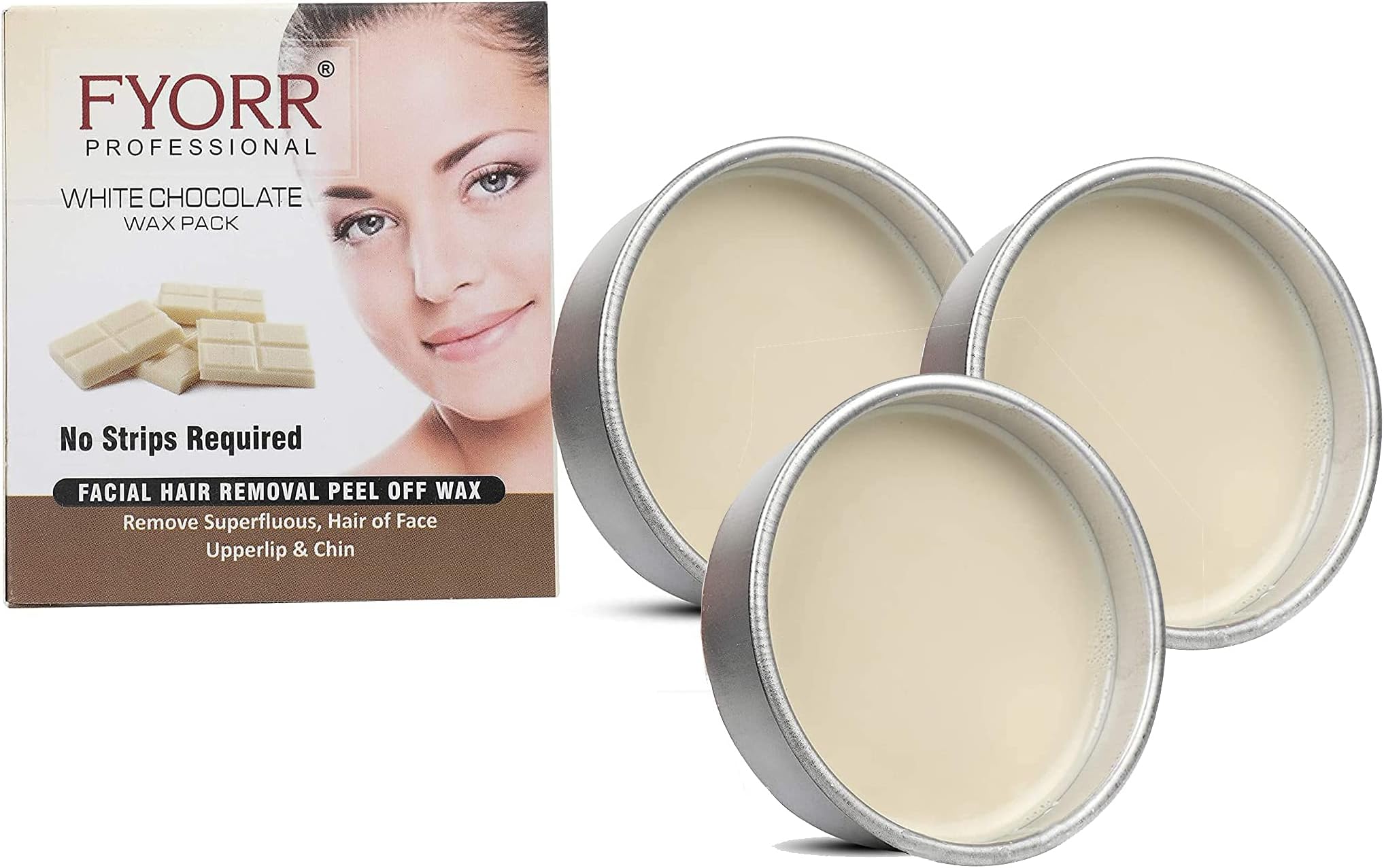 80Gram Each Peel-Off Katori Wax For Upper Lip, Facial Hair, Eyebrow Free Waxing Wooden Spatula (White Chocolate, 240Gram)