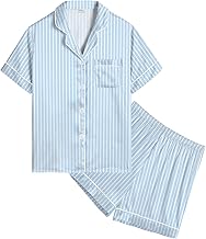 SWOMOG Girls Silk Pyjamas Short Sleeve Button-Down Sleepwear Kids 2pc Satin PJ Sets Print Pyjama