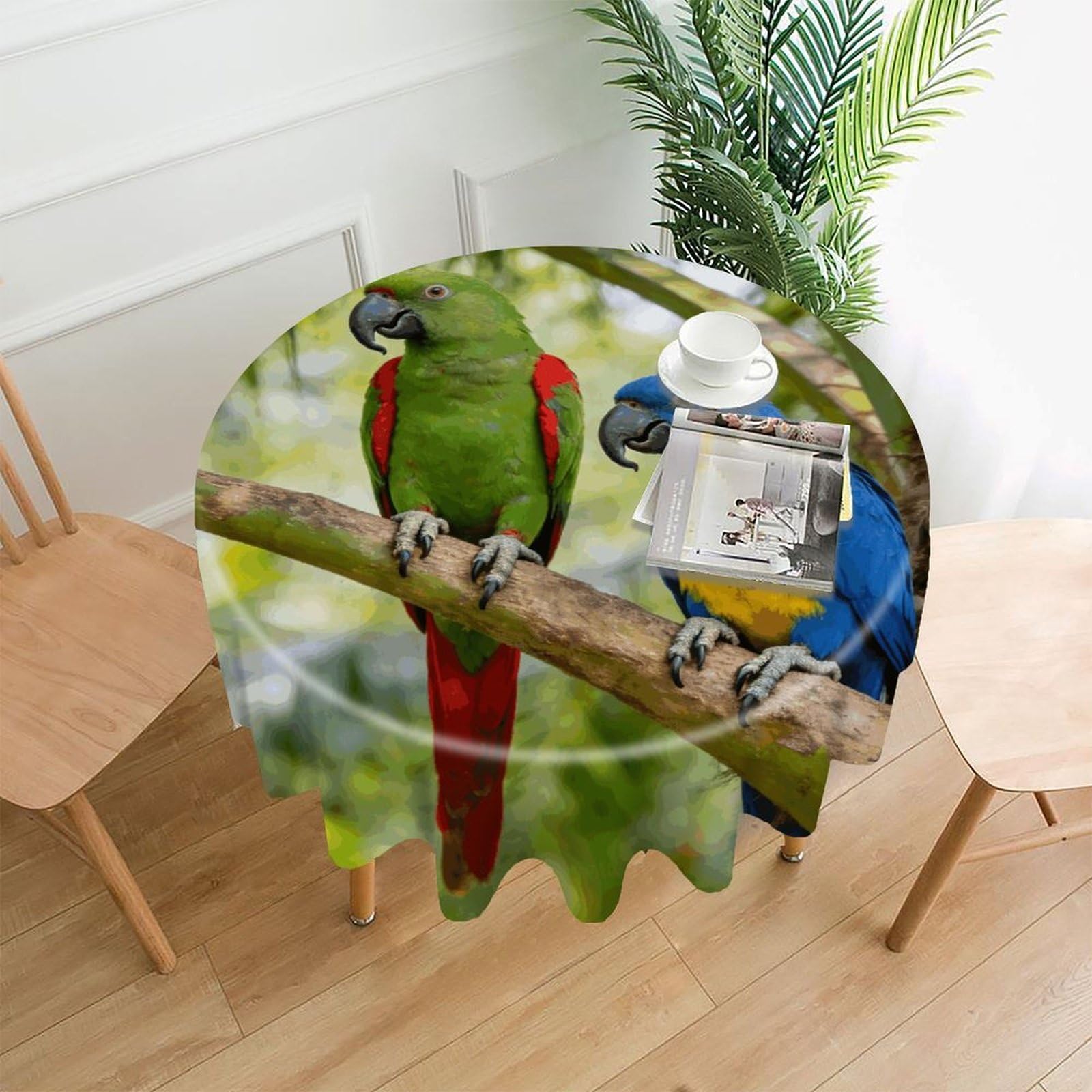 LZQPOEAS Rainforest Double Parrot Tablecloth Easy to Clean Polyester Round Table Cover Washable Round Table Cloth Wrinkle-Free Circle Decoration Tablecloth for Kitchen and Dining Room 60"