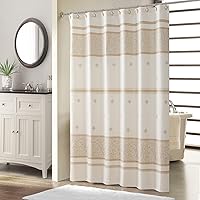 Vista 12 de Cortina de ducha de tela, cortina de ducha marrón, cortinas de ducha con patrón de rayas marrón tostado, cortinas de baño decorativas modernas, 72