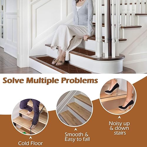 Miniatura 4 de Seloom Alfombra antideslizante con respaldo antideslizante especializada para peldaños de madera de interior, extraíble y lavable, perfecta