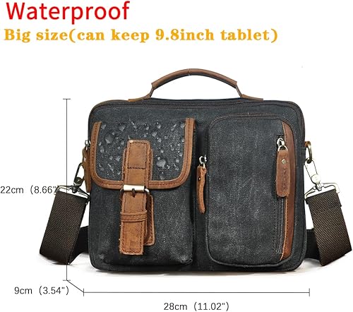 Miniatura 2 de Bolsa de mensajero de lona y cuero impermeable Bolso de hombro de cuero genuino con diseño de múltiples bolsillos regalos para hombres