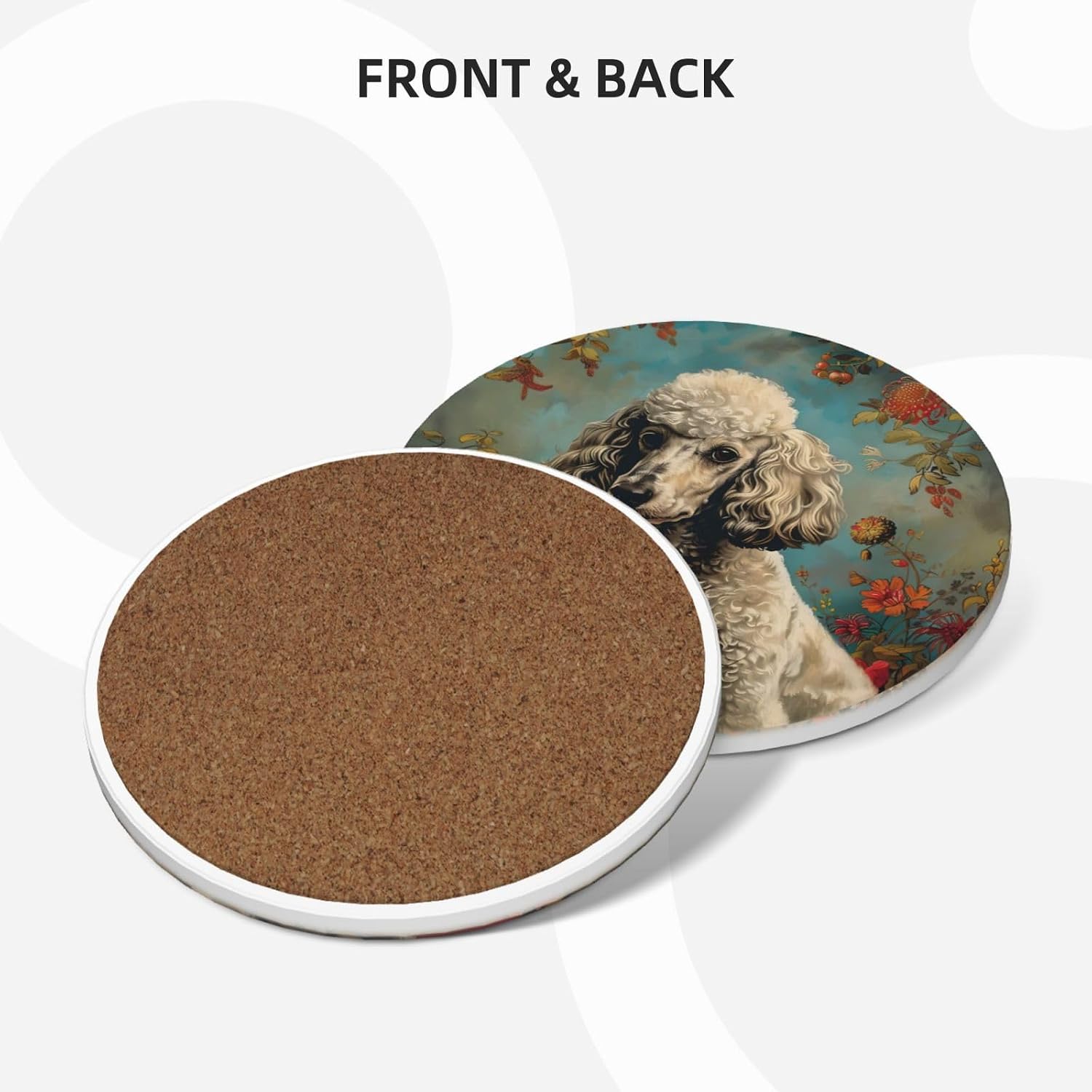 Poodle Dog Mom Dad Lover Gift Ceramic Cup Absorbening Coasters Set of 4 Pack, Table Mug Cupholder Coasters for Condensation Water Absorbent Tea Wine Beverage Office Patio Mat Stoneware Kit
