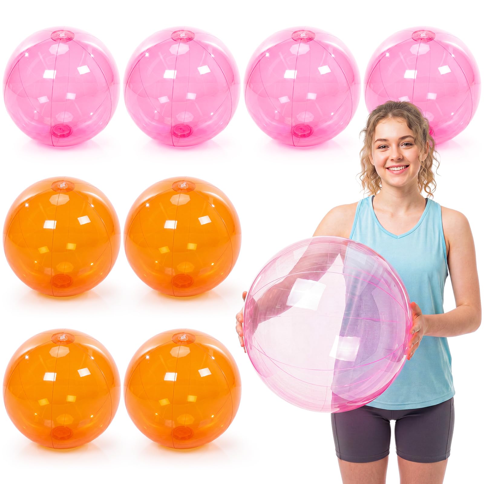 Lot de 8 ballons de plage roses et oranges de 40,6 cm - Ballons gonflables et flottants pour enterrement de vie de jeune fille - Coucher de soleil - Été - Piscine - Plage - Fête