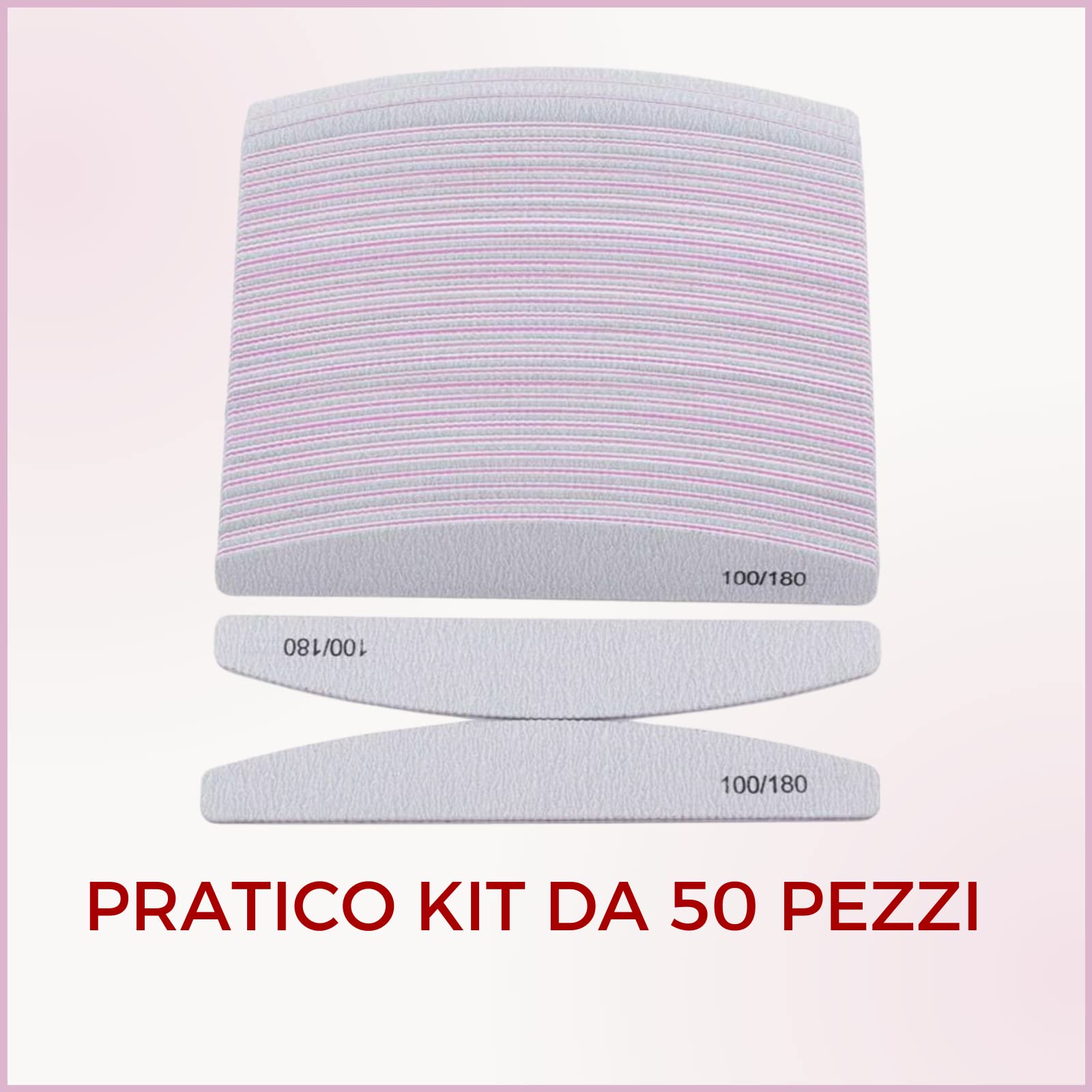 50 PEZZI SQUADO - Lime per Unghie 100 180 Professionali a Mezza Luna Bilaterali Set Limette Ricostruzione Unghie per Gel e Semipermanente Manicure (50 pezzi)