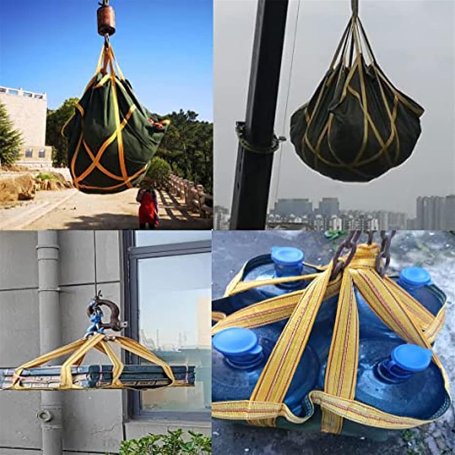 Red de elevación colgante, bolsa de lona blanda, red de carga para palés de grúa, carga de 1,5 a 2 toneladas, con asas reforzadas,100cmX100cm