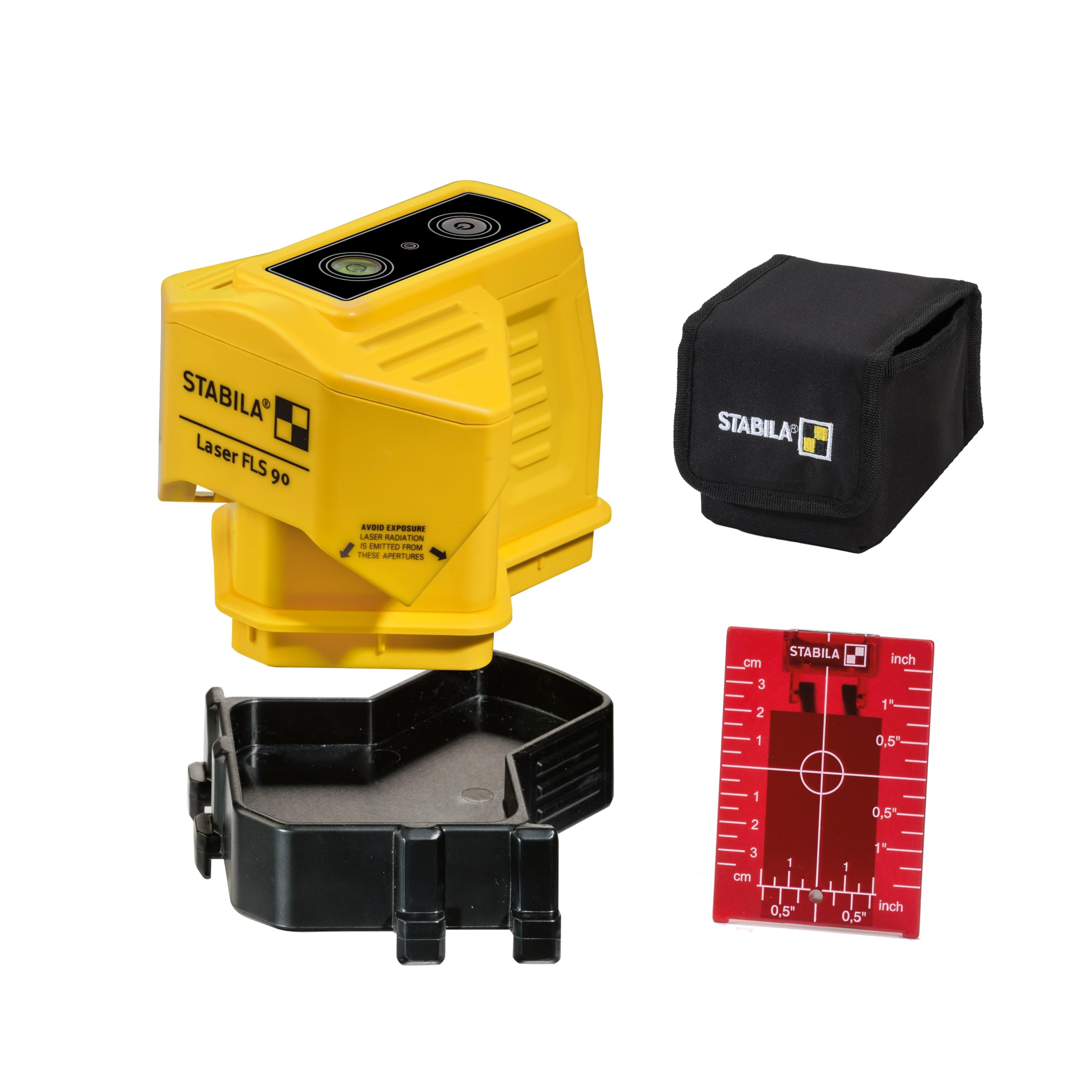 STABILA Bodenlinien-Laser FLS 90, exakter 90-Grad-Winkel am Boden, Reichweite Laserlinie 15 m, Schutzklasse IP 54, Umsteck-Sockel, Zielplatte, Tasche