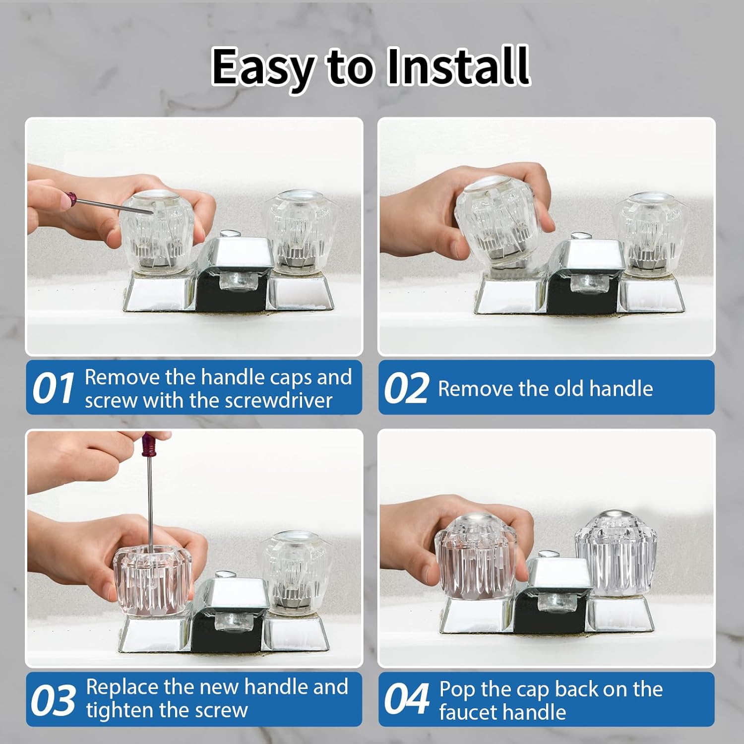 Bathroom Faucet Knobs Replacement, Bathtub Faucet Handles 1 Pair Hot and Cold 2 Knobs with A Screwdriver and Screws Compatible with Delta LDR Delex Peerless Faucets