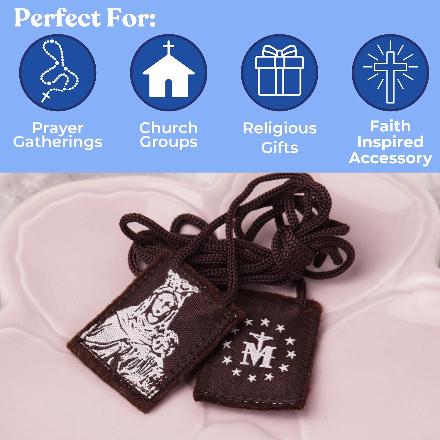 Needzo Our Lady of Mt. Carmel Marian Scapulars, Embroidered, Pack of 3