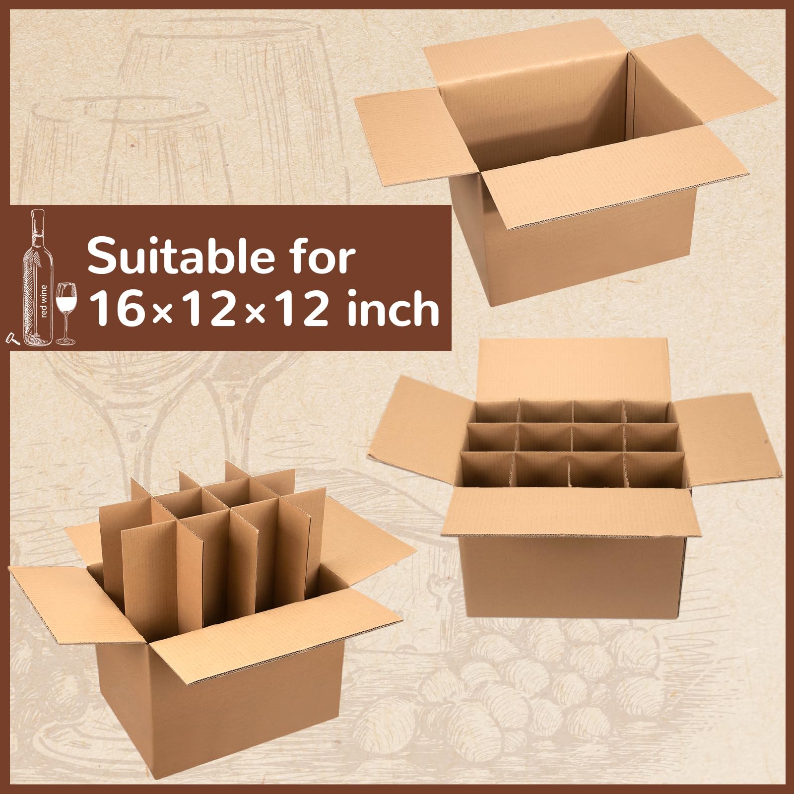 3 juegos de separadores de vidrio para cajas de mudanza, kit de cajas de embalaje para mover platos, cajas de vino para mudanzas, suministros de embalaje para mudanzas, cabe en caja de 16 x 12 x 12