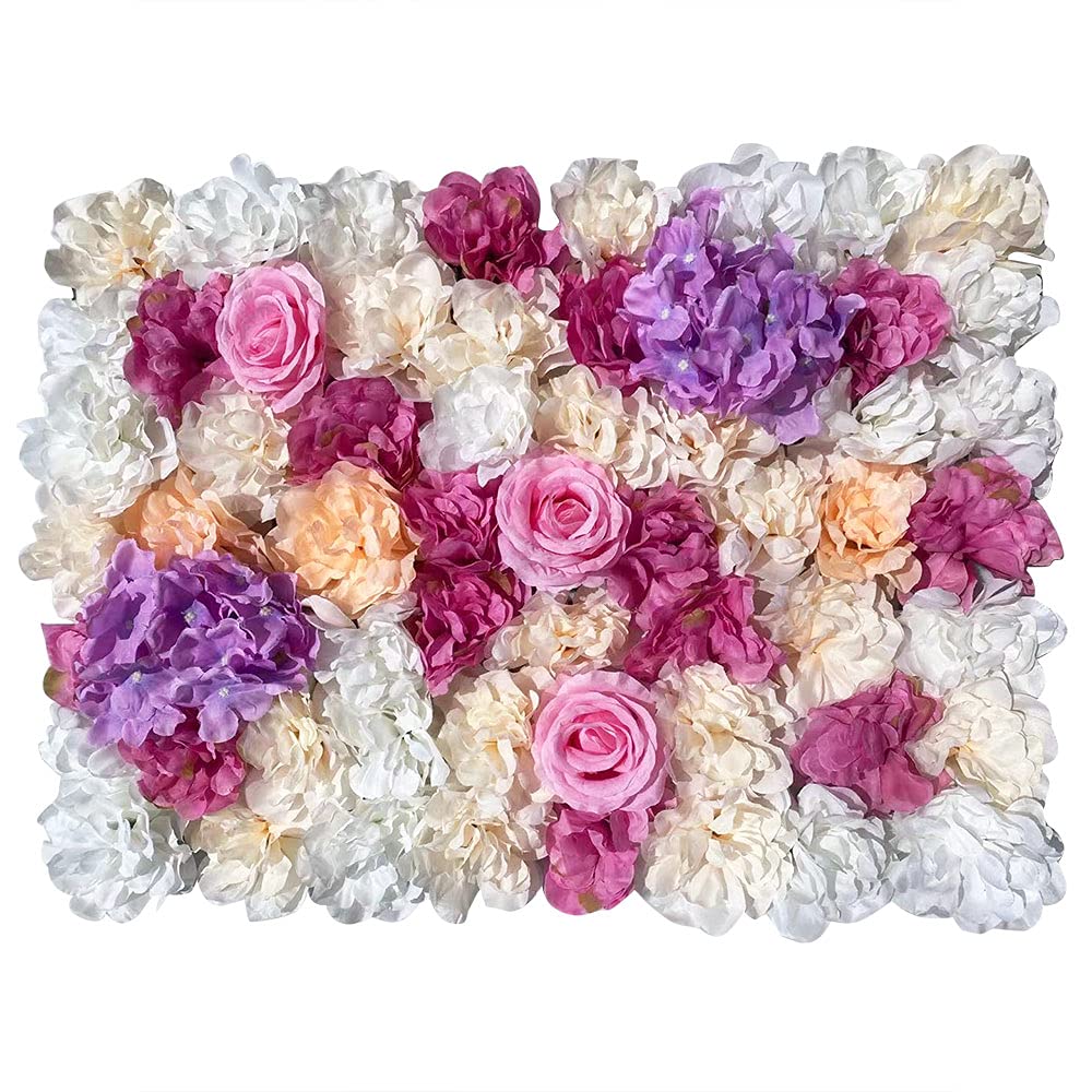 ROMYIX 12 pcs Flower Panels Artificial Flowers Wall Screen Romantic Floral Backdrop Hedge Home Decor Wedding Party Photo Background