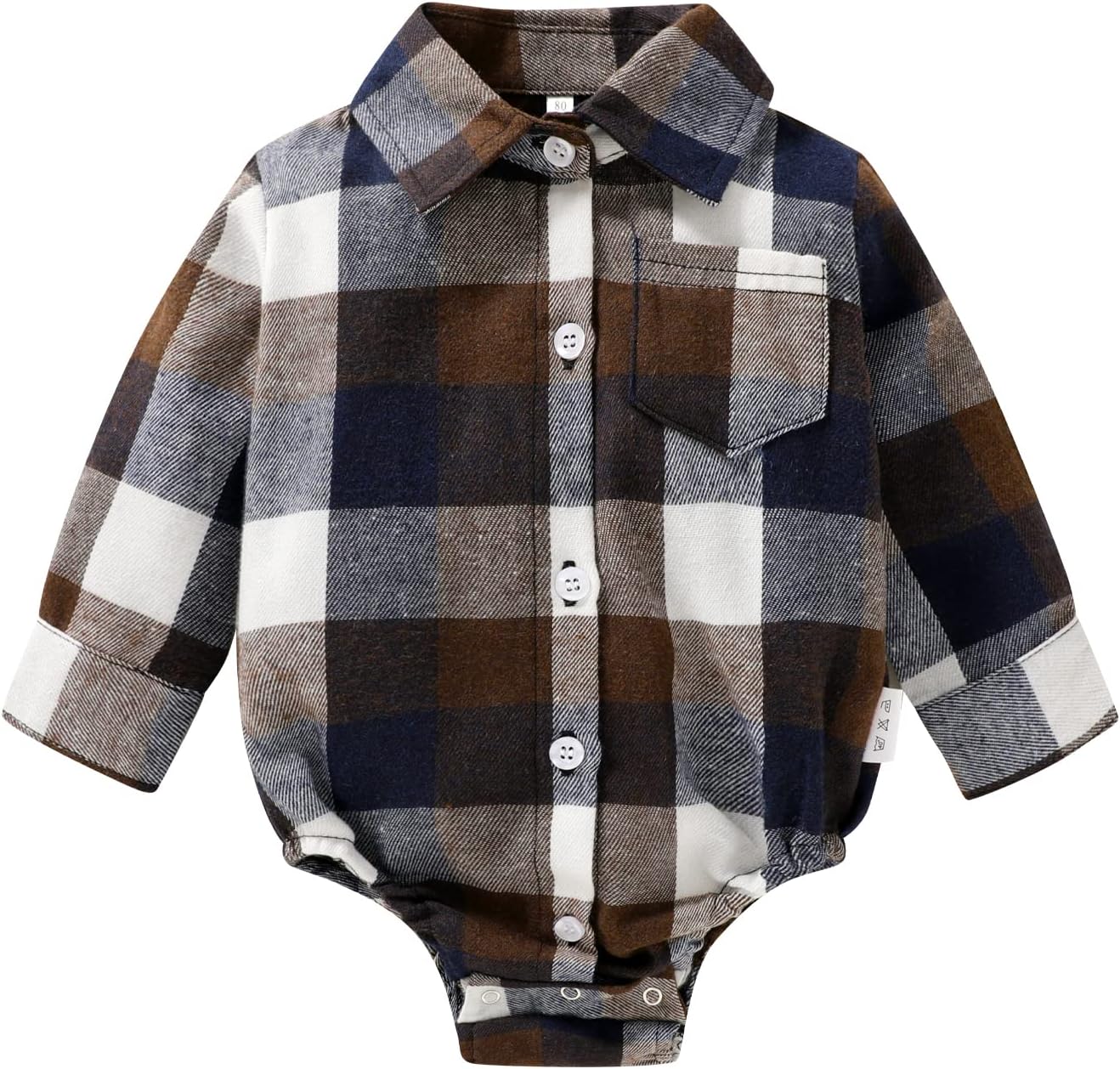 HAPPYMA Newborn Baby Boy Girls Plaid Outfit Flannel Romper Tops Infant Long Sleeve Button Down Plaid Casual Bodysuit Clothes