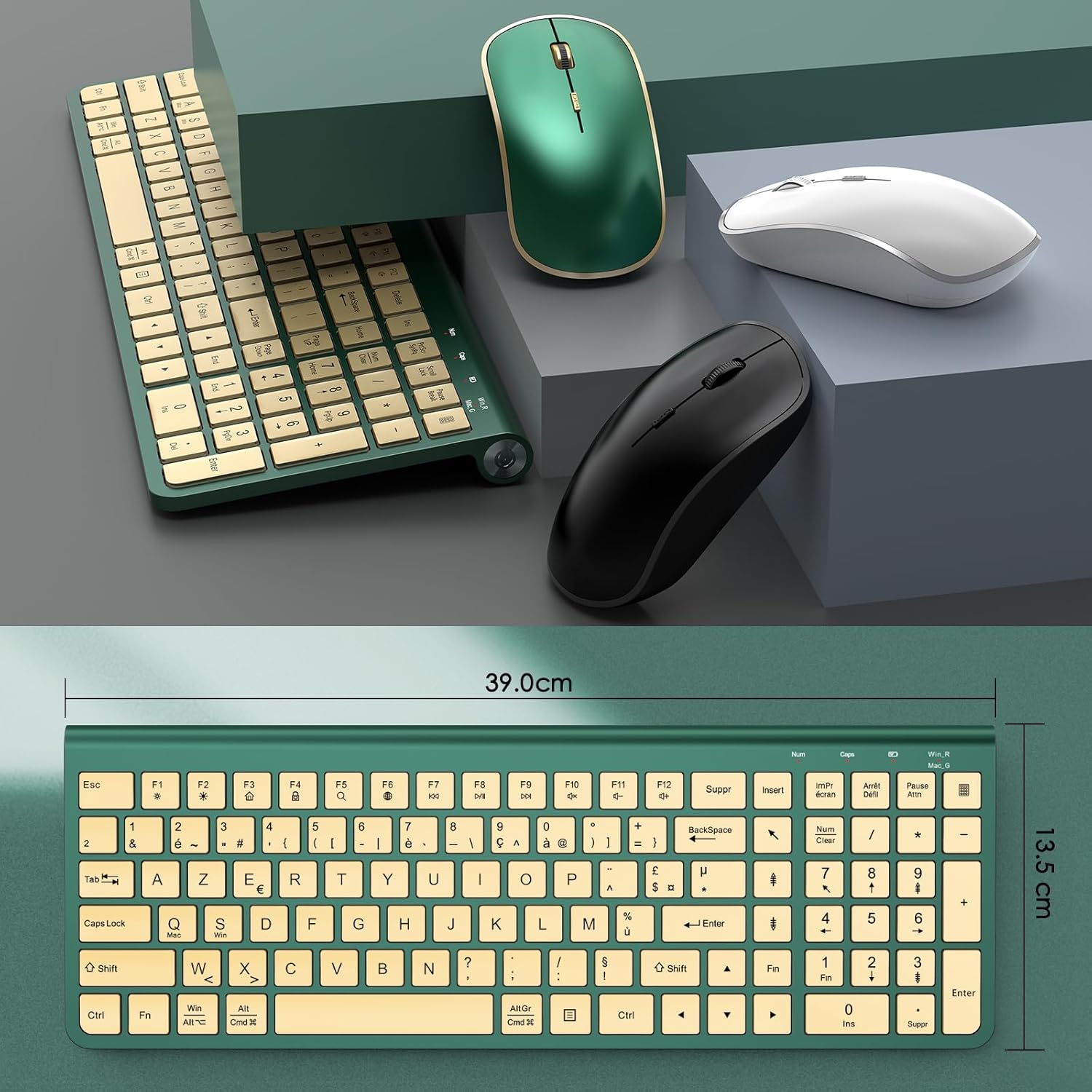 JOYACCESS Wireless Keyboard and Mouse Combo,2.4G Ergonomic Typewriter Keyboard with Type-C Receiver and Adjustable Tilt for Computer, Windows,Desktop, PC, Laptop-Cangling Green - Image 6